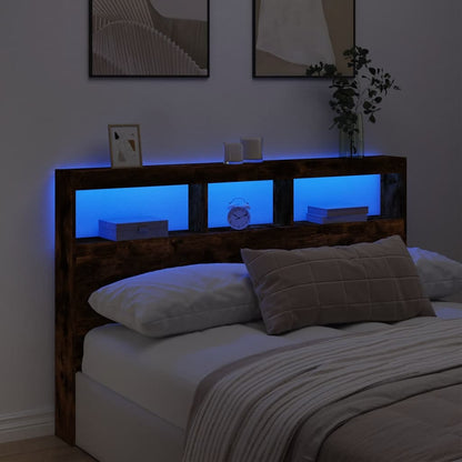 Testiera con Contenitore a LED Rovere Fumo 160x17x102 cm