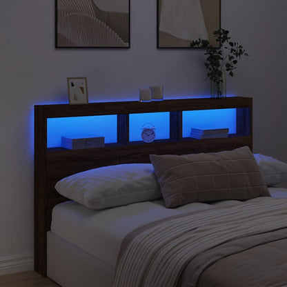 Testiera con Contenitore a LED Rovere Marrone 160x17x102 cm