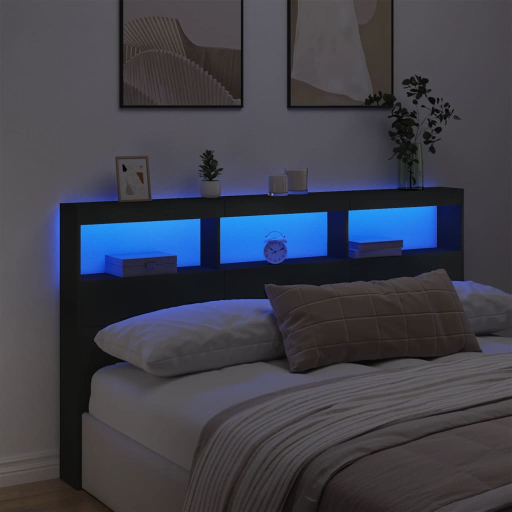 Testiera con Contenitore a LED Nera 180x17x102 cm