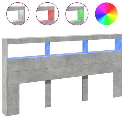 Testiera con Contenitore a LED Grigio Cemento 200x17x102 cm