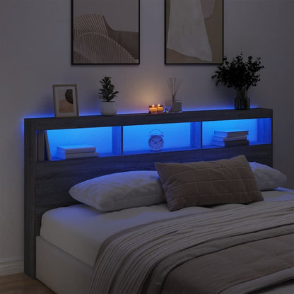 Testiera con Contenitore a LED Grigio Sonoma 200x17x102 cm