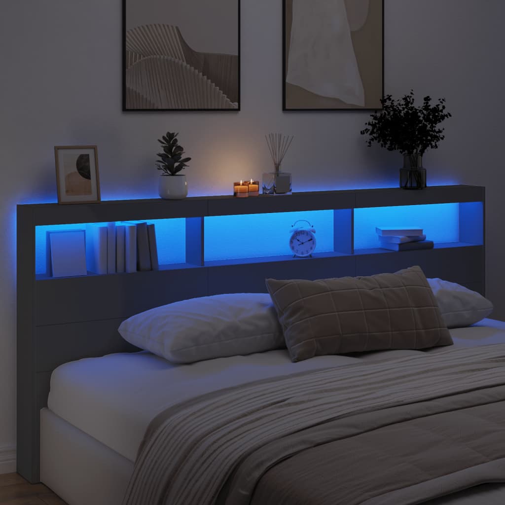 Testiera con Contenitore a LED Nera 220x17x102 cm