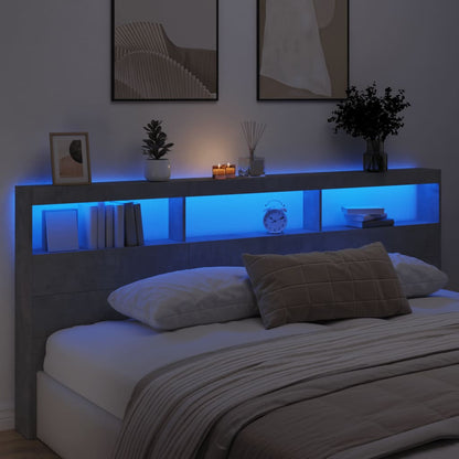 Testiera con Contenitore a LED Grigio Cemento 220x17x102 cm