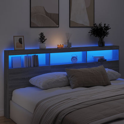 Testiera con Contenitore a LED Grigio Sonoma 220x17x102 cm