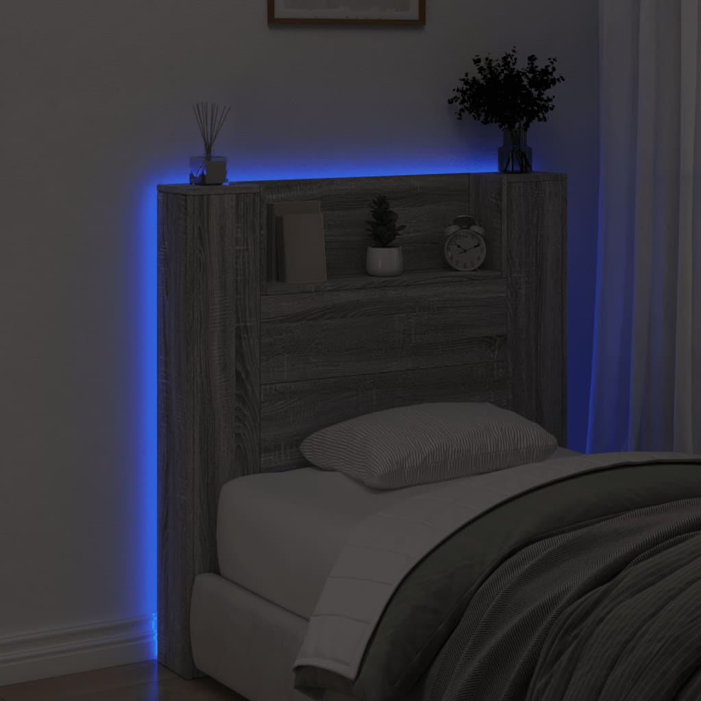 Testiera con Contenitore a LED Grigio Sonoma 100x16,5x103,5 cm