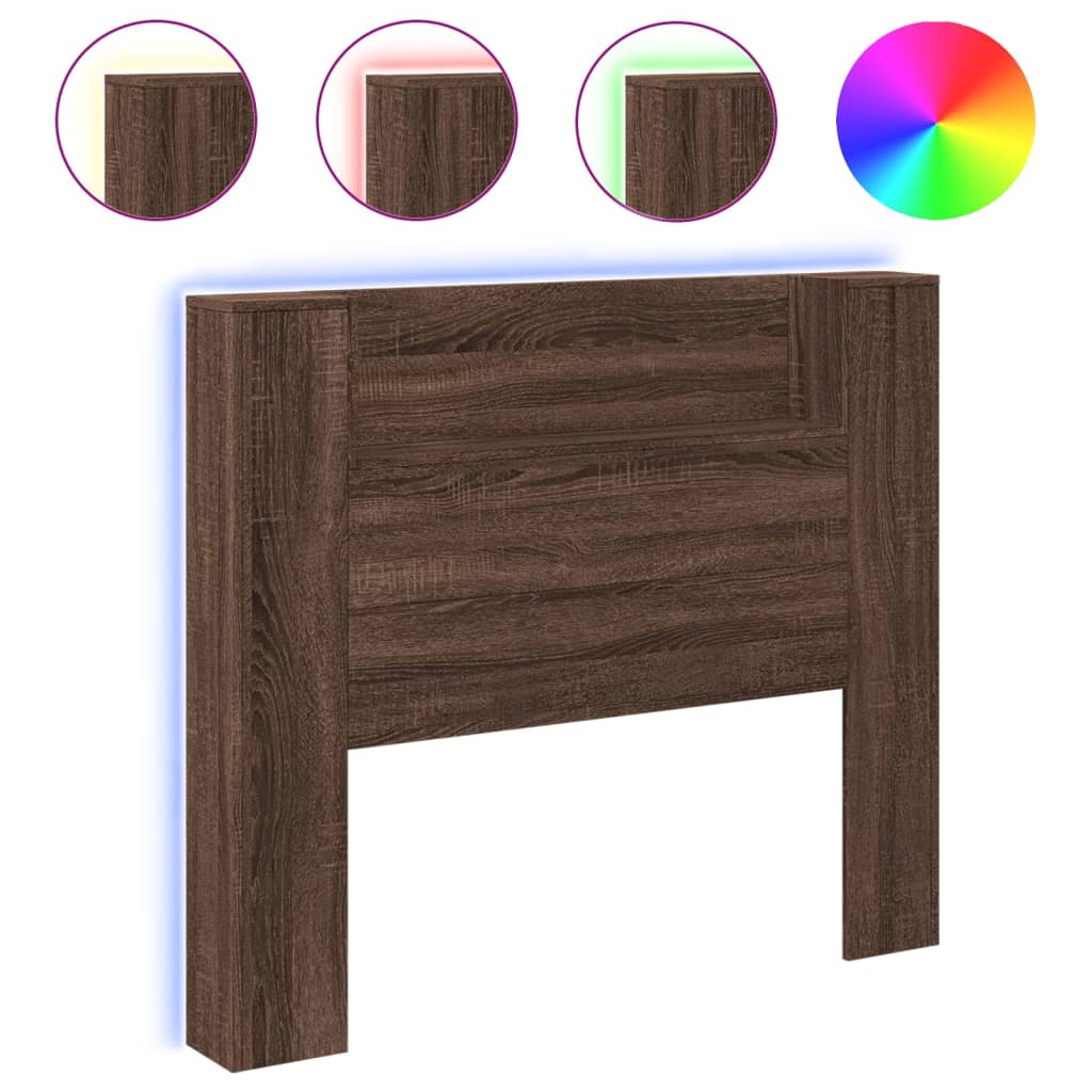 Testiera con Contenitore a LED Rovere Marrone 120x16,5x103,5 cm