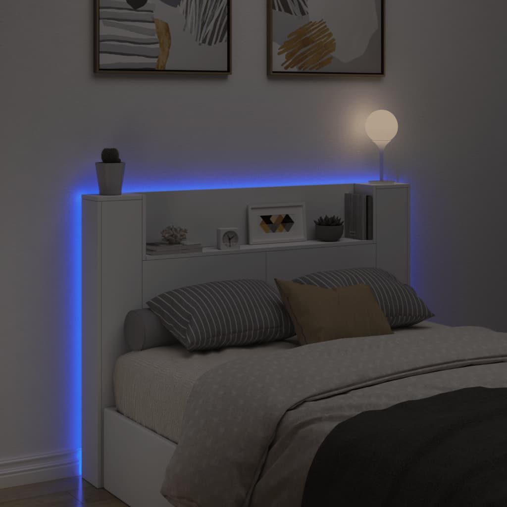 Testiera con Contenitore a LED Bianca 140x16,5x103,5 cm
