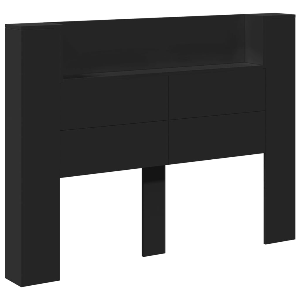 Testiera con Contenitore a LED Nera 140x16,5x103,5 cm