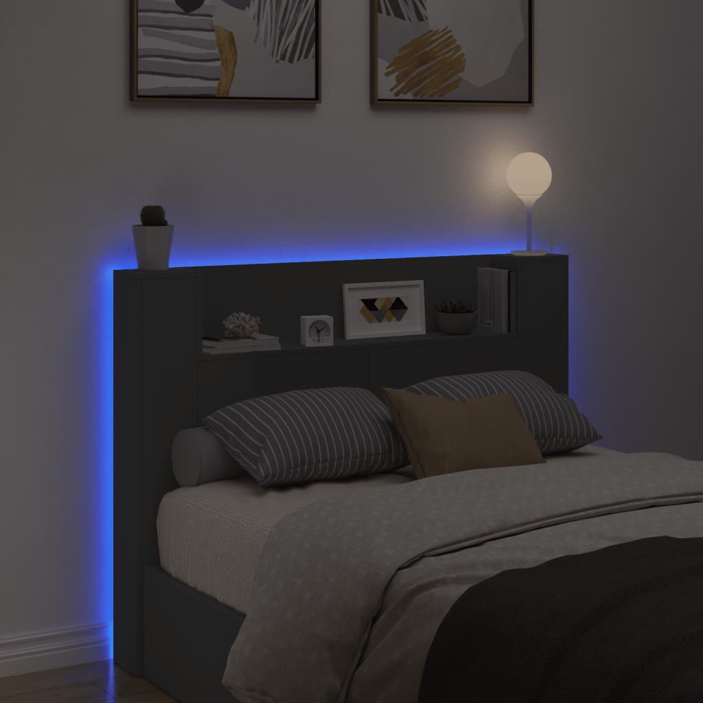 Testiera con Contenitore a LED Nera 140x16,5x103,5 cm