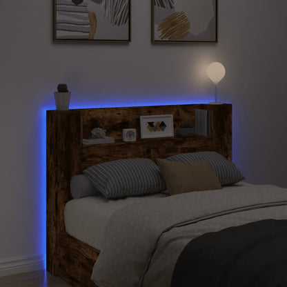 Testiera con Contenitore a LED Rovere Fumo 140x16,5x103,5 cm