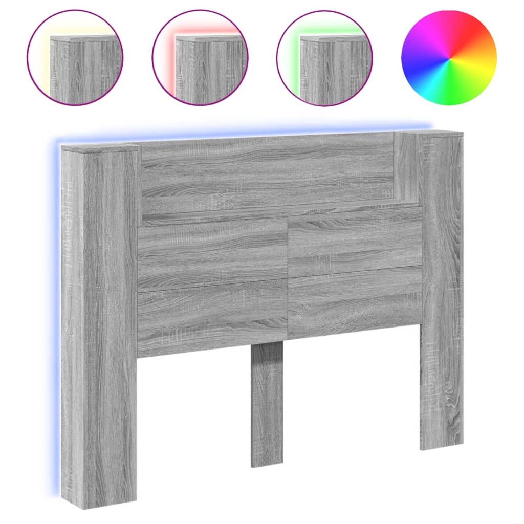 Testiera con Contenitore a LED Grigio Sonoma 140x16,5x103,5 cm
