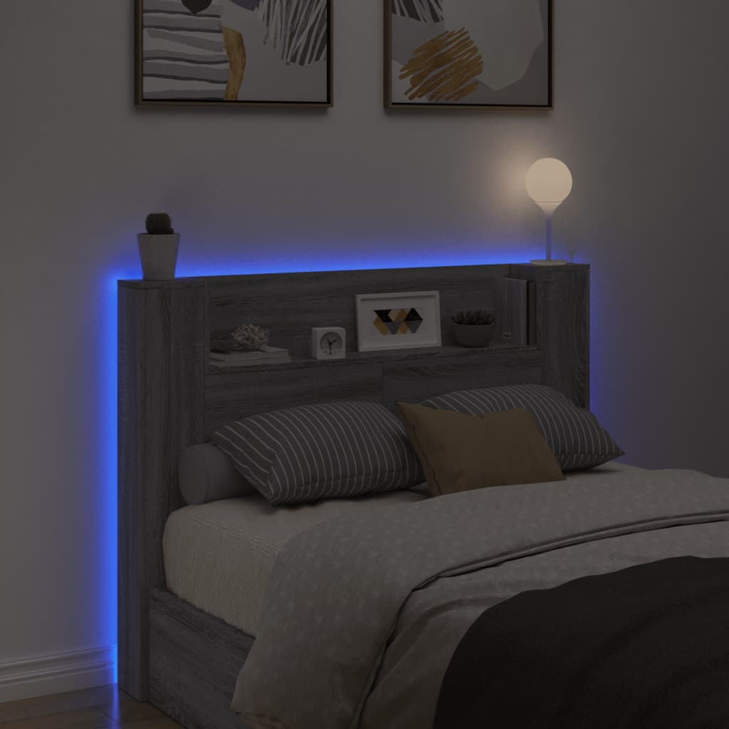 Testiera con Contenitore a LED Grigio Sonoma 140x16,5x103,5 cm