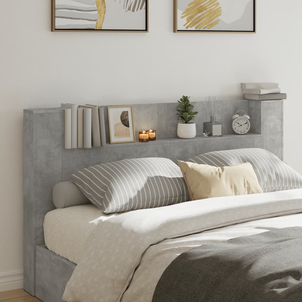 Testiera con Contenitore a LED Grigio Cemento 180x16,5x103,5 cm