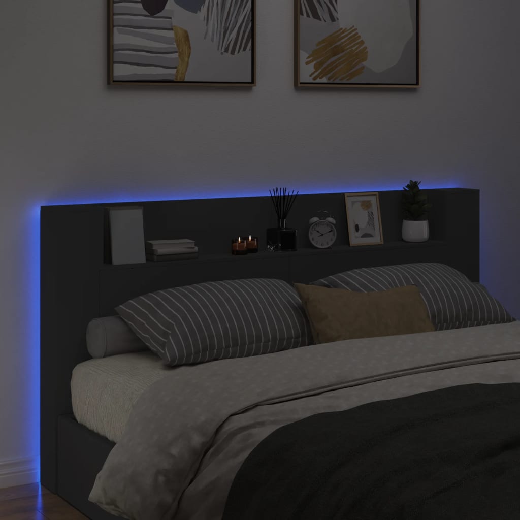 Testiera con Contenitore a LED Nera 200x16,5x103,5 cm