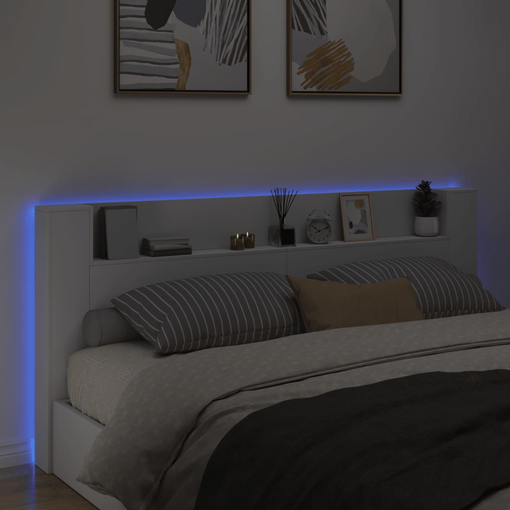Testiera con Contenitore a LED Bianca 220x16,5x103,5 cm
