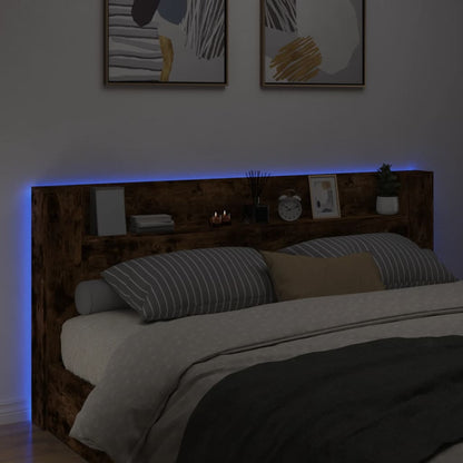 Testiera con Contenitore a LED Rovere Fumo 220x16,5x103,5 cm