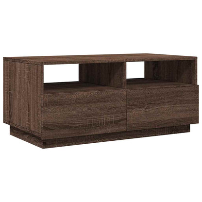 Tavolino da Soggiorno con Luci LED Rovere Marrone 90x49x40 cm