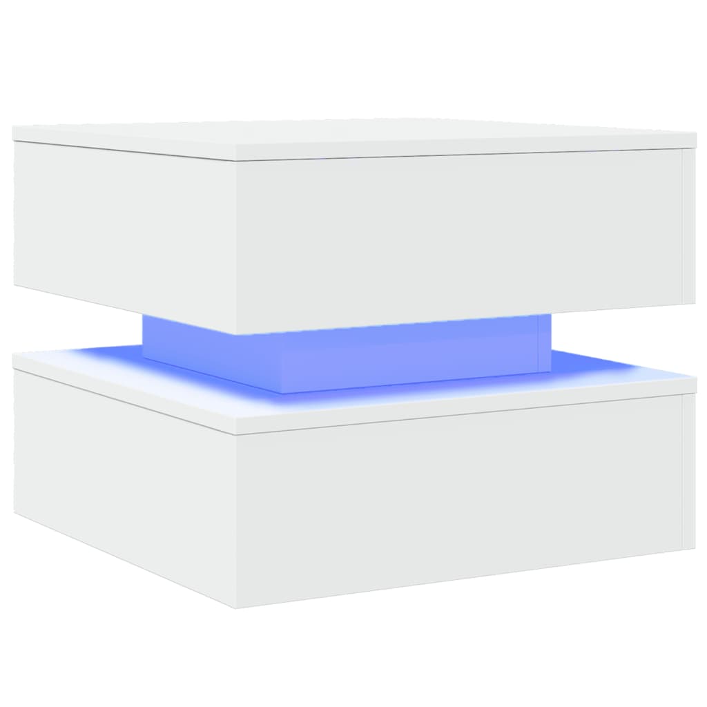 Tavolino da Salotto con Luci LED Bianco 50x50x40 cm