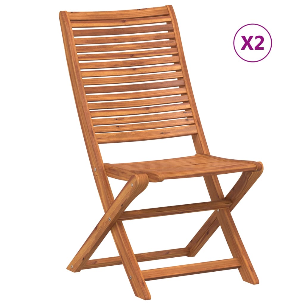 Sedie da Giardino Pieghevoli 2 pz in Legno Massello di Acacia