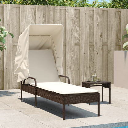 Lettino Prendisole con Baldacchino Marrone in Polyrattan