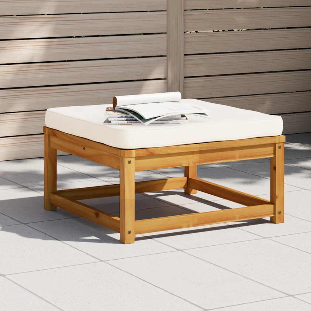 Poggiapiedi da Giardino con Cuscini in Legno Massello di Acacia