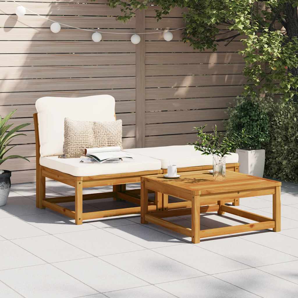Set Mobili da Giardino 3pz con Cuscini Legno Massello di Acacia