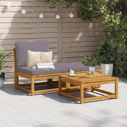 Set Mobili da Giardino 3pz con Cuscini Legno Massello di Acacia