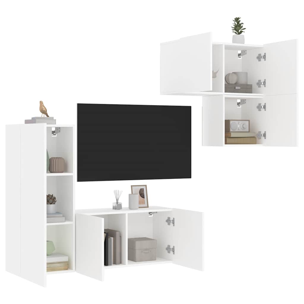 Mobili TV a Muro 4pz Bianchi in Legno Multistrato