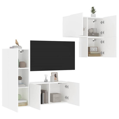 Mobili TV a Muro 4pz Bianchi in Legno Multistrato