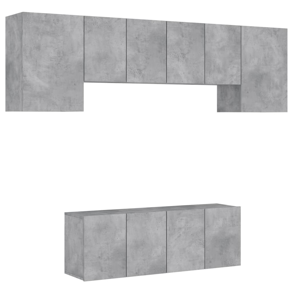 Mobili TV a Muro 6pz Grigio Cemento Legno Multistrato