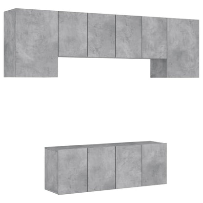 Mobili TV a Muro 6pz Grigio Cemento Legno Multistrato
