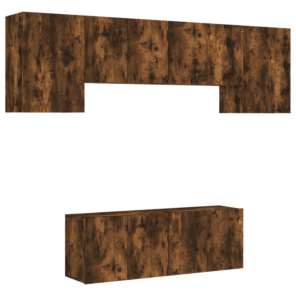 Mobili TV a Muro 6pz Rovere Fumo in Legno Multistrato