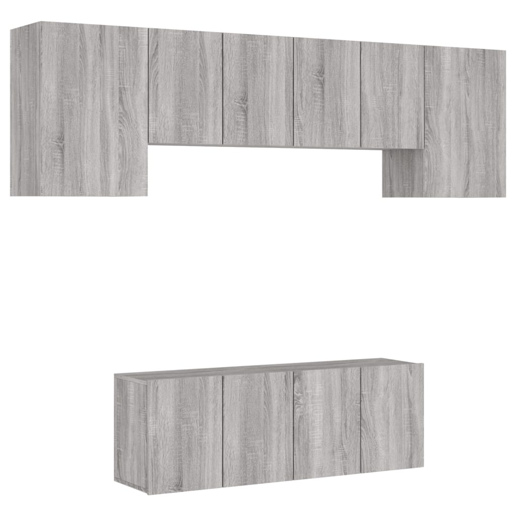 Mobili TV a Muro 6pz Grigio Sonoma in Legno Multistrato