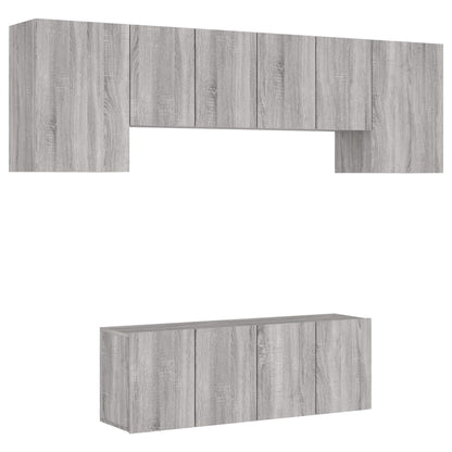 Mobili TV a Muro 6pz Grigio Sonoma in Legno Multistrato