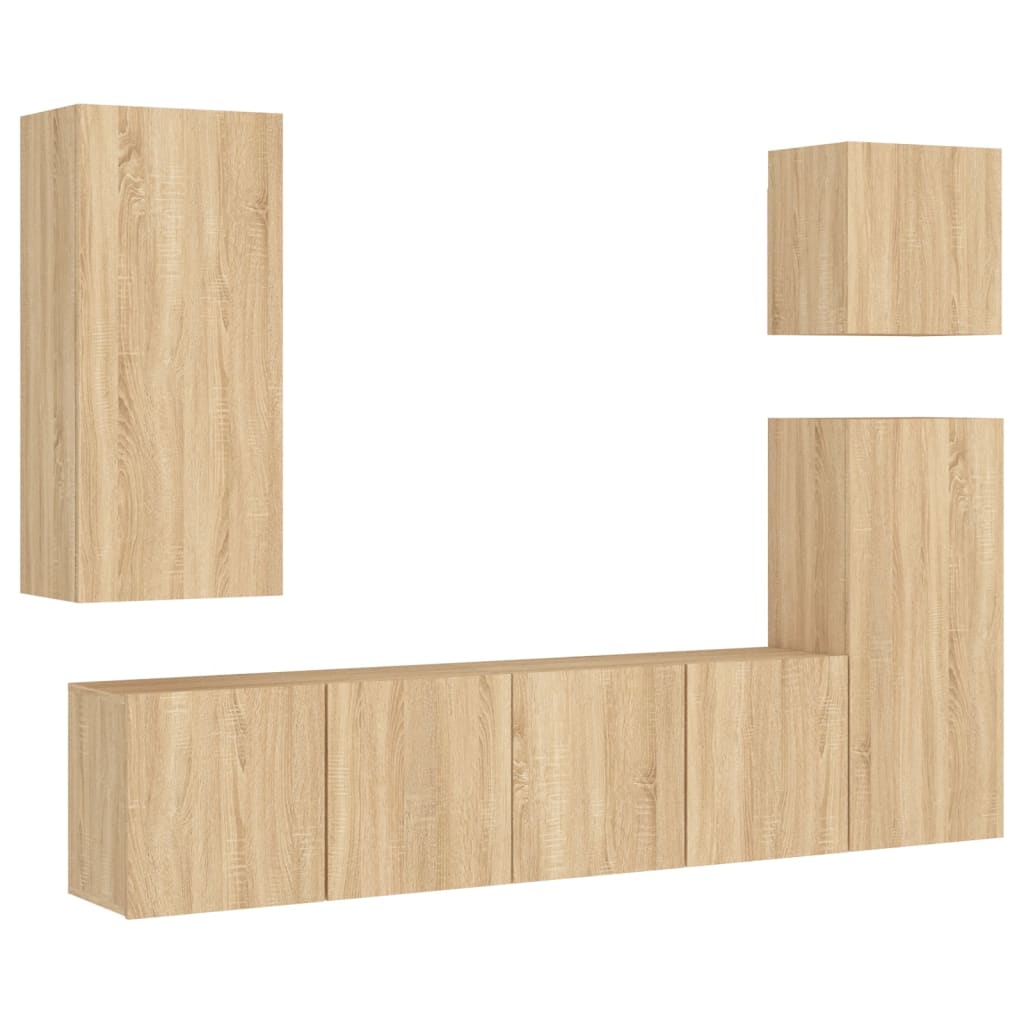 Mobili TV a Muro 5pz Rovere Sonoma in Legno Multistrato