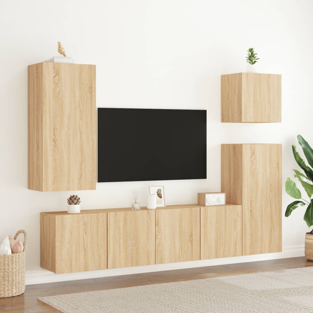 Mobili TV a Muro 5pz Rovere Sonoma in Legno Multistrato