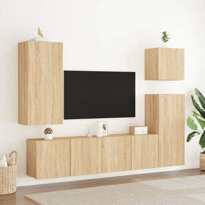 Mobili TV a Muro 5pz Rovere Sonoma in Legno Multistrato