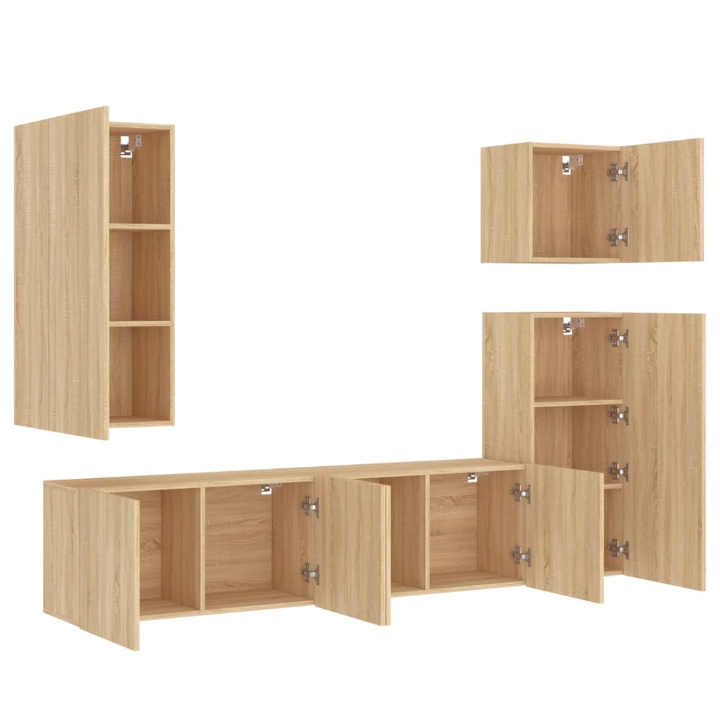Mobili TV a Muro 5pz Rovere Sonoma in Legno Multistrato