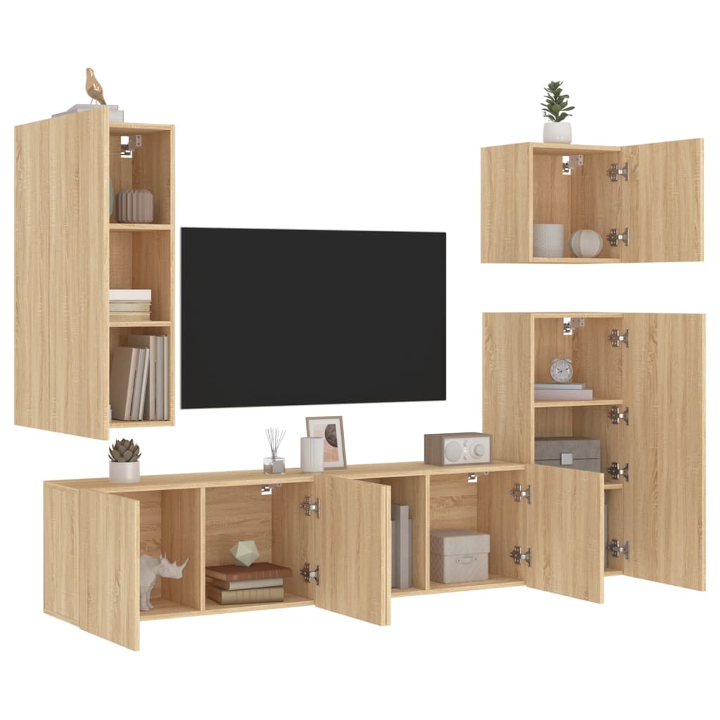 Mobili TV a Muro 5pz Rovere Sonoma in Legno Multistrato