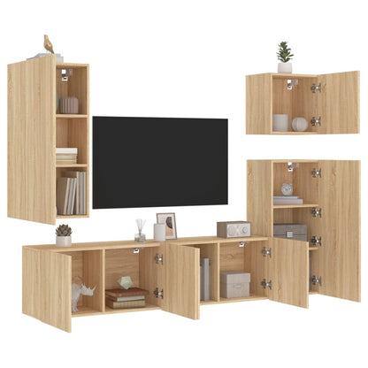 Mobili TV a Muro 5pz Rovere Sonoma in Legno Multistrato