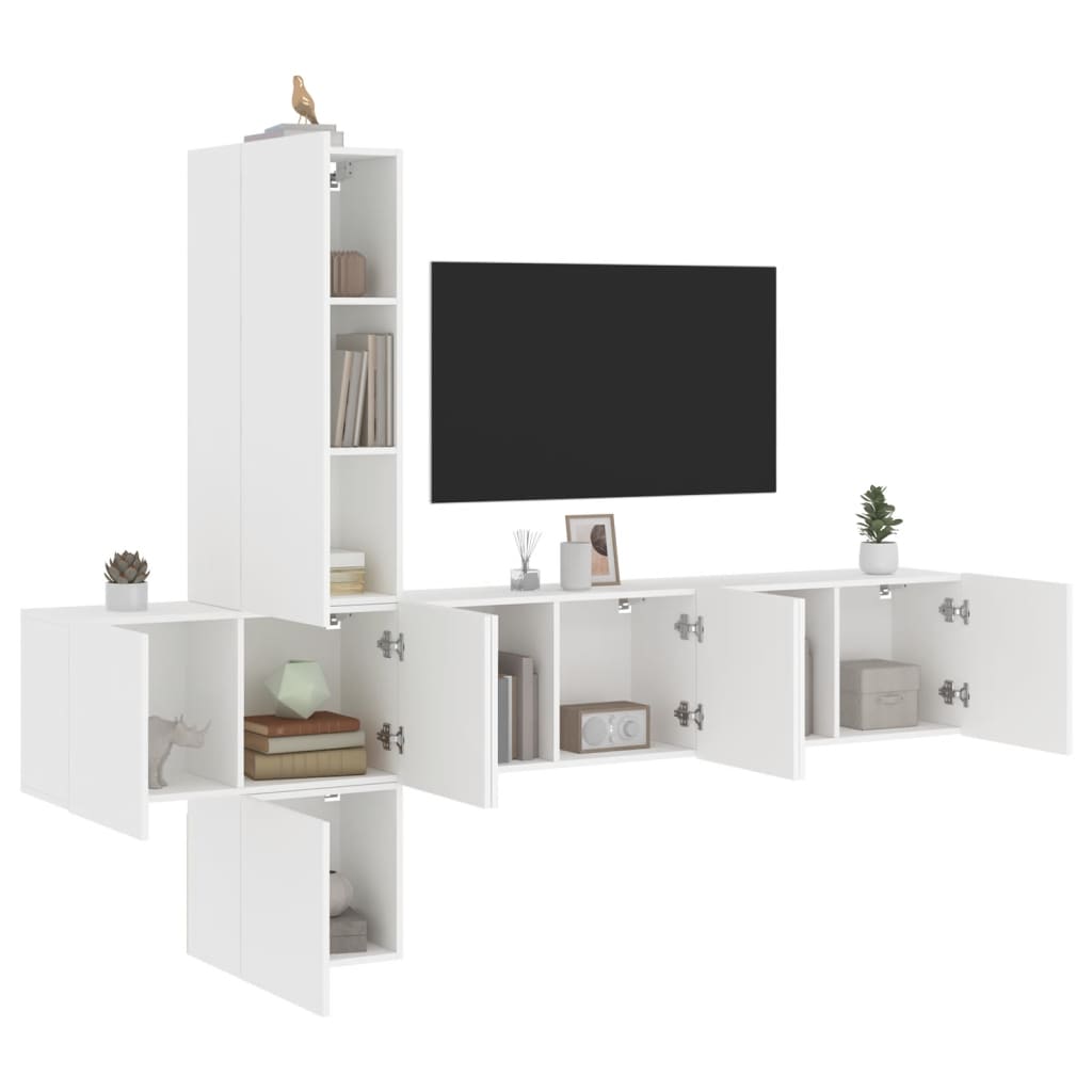 Mobili TV a Muro 5pz Bianchi in Legno Multistrato
