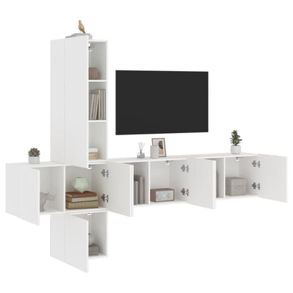Mobili TV a Muro 5pz Bianchi in Legno Multistrato