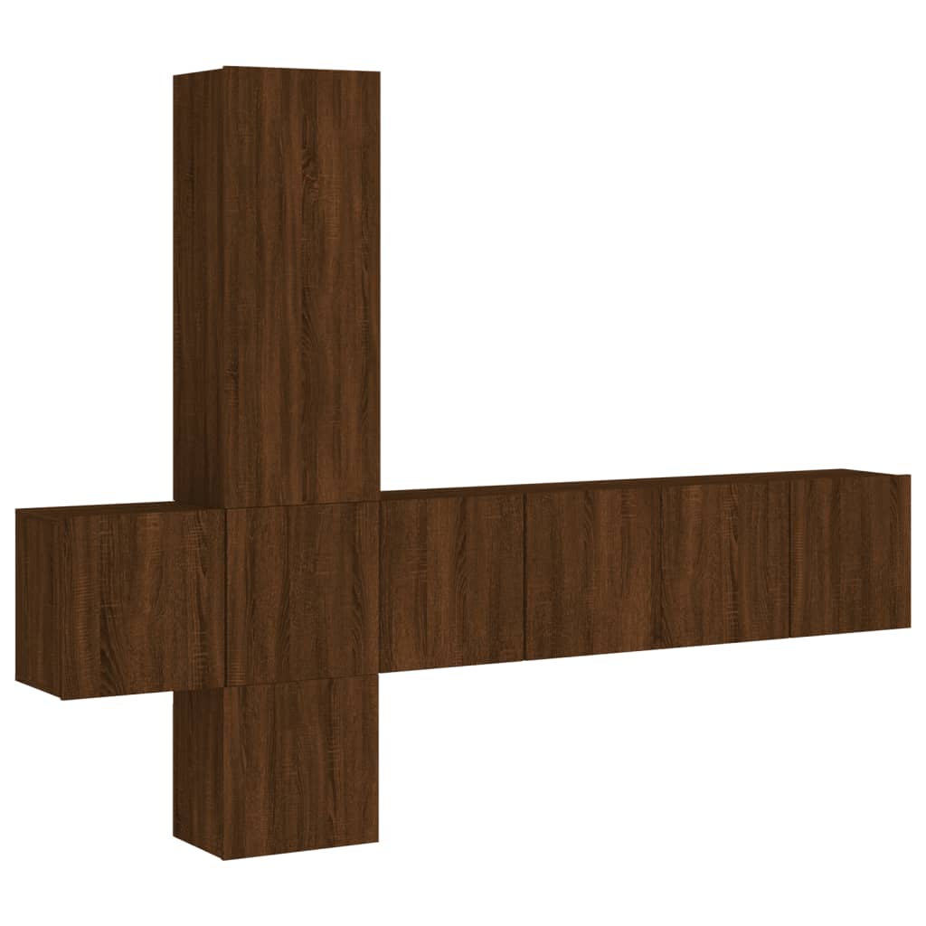 Mobili TV a Muro 5pz Rovere Marrone in Legno Multistrato