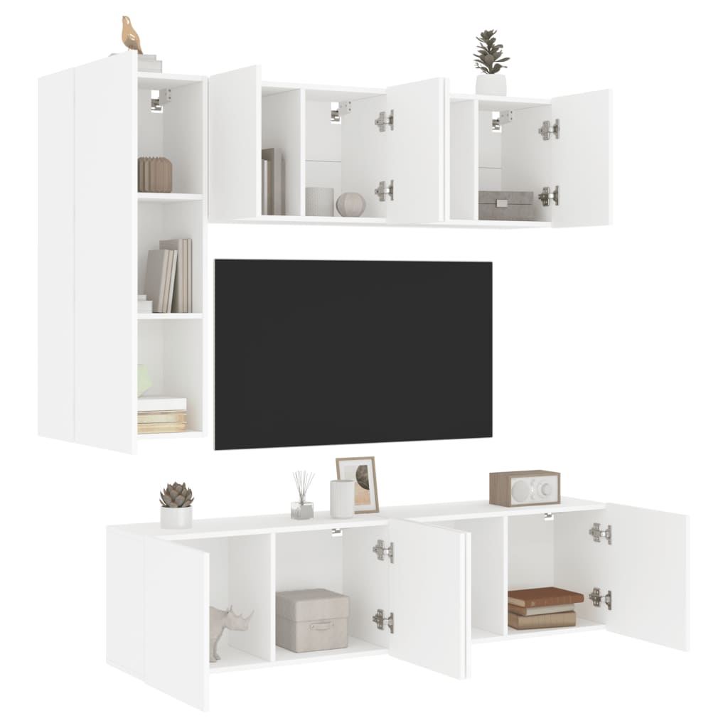 Mobili TV a Muro 5pz Bianchi in Legno Multistrato