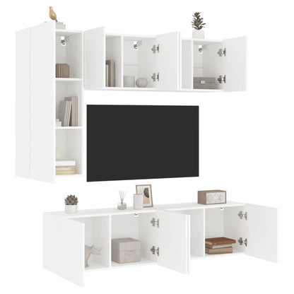 Mobili TV a Muro 5pz Bianchi in Legno Multistrato