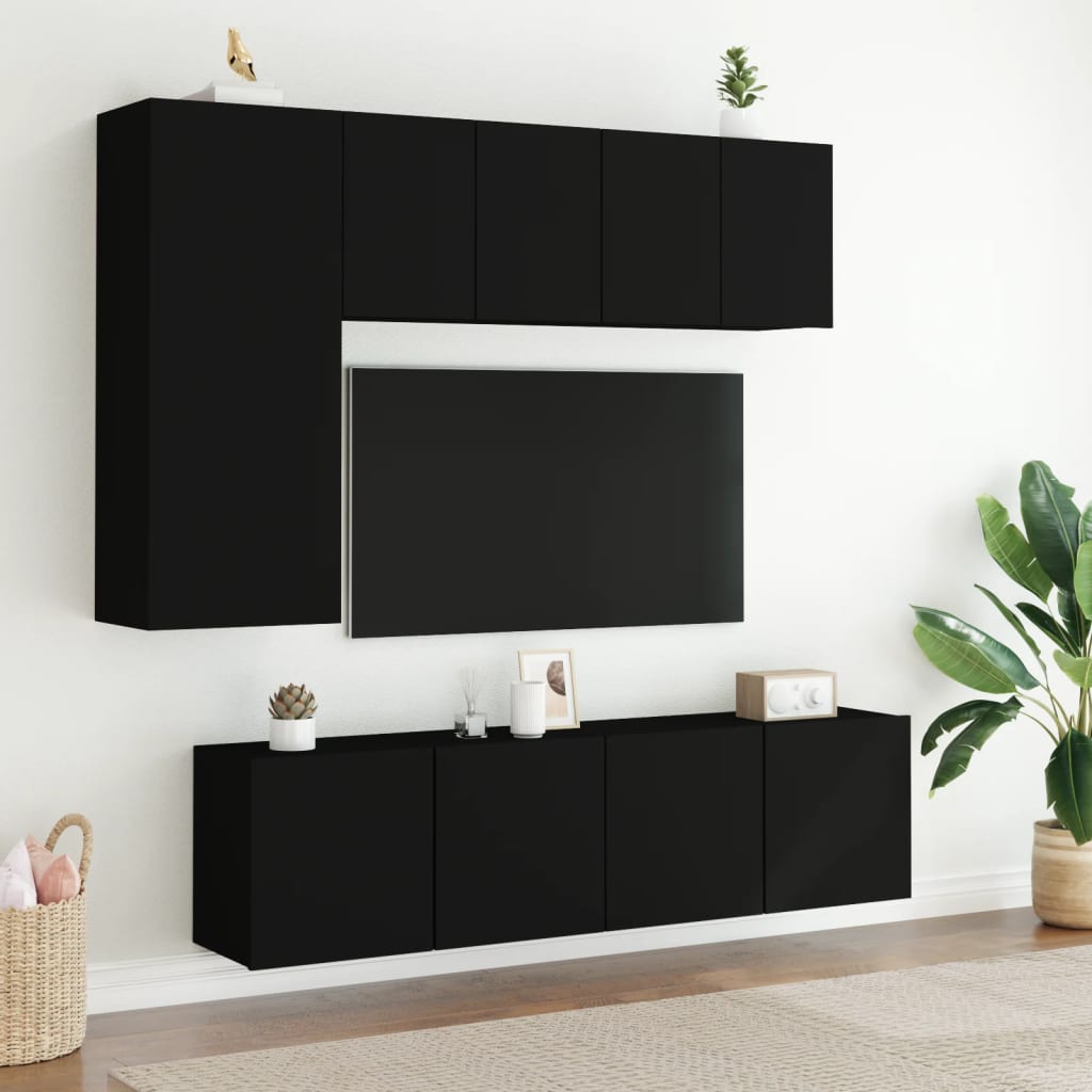 Mobili TV a Muro 5pz Neri in Legno Multistrato