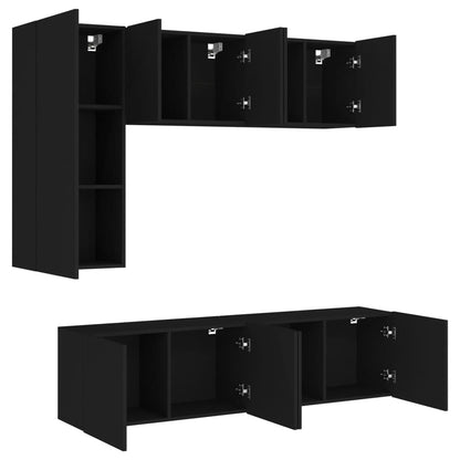 Mobili TV a Muro 5pz Neri in Legno Multistrato