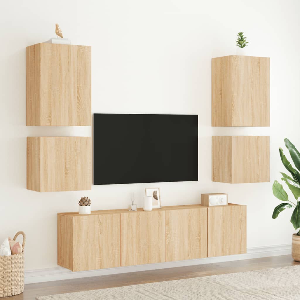 Mobili TV a Muro 6pz Rovere Sonoma in Legno Multistrato