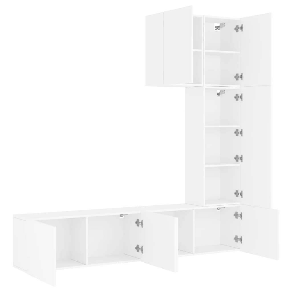 Mobili TV a Muro 5pz Bianchi in Legno Multistrato