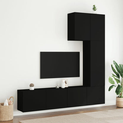 Mobili TV a Muro 5pz Neri in Legno Multistrato